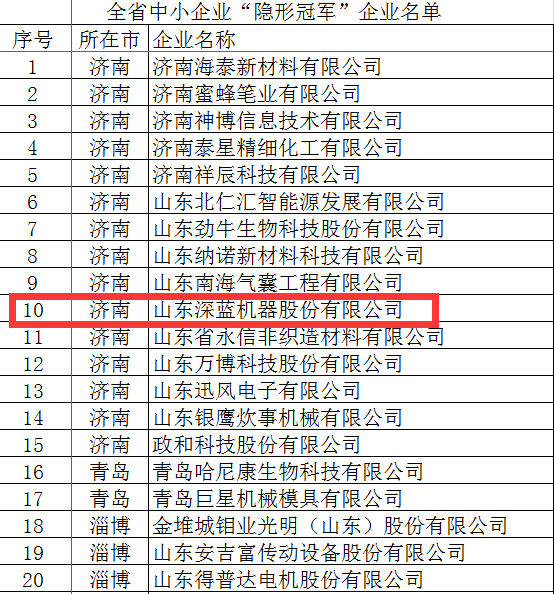 全省中小企业隐形冠军企业名单（dān）